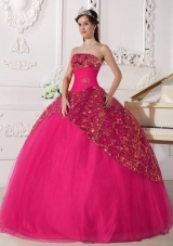 Red Ball Gown Strapless Quinceanera Dress with Tulle Beading Ruching