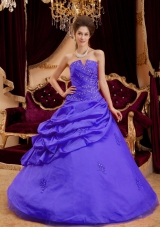 Purple Strapless Quinceanera Gowns with Appliques and Pick-ups