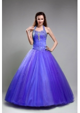 A-line Halter Tulle Beading Sweet Sixteen Quinceanera Dresses