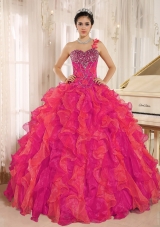 Beaded Decorate Ruffles One Shoulder Quinceanera Dress for Custom Made