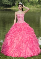 Hot Pink Sweetheart 2014 Quinceanera Gowns With Beaded Ruffles Layered