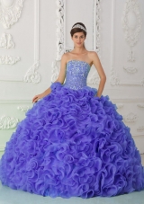 Organza Purple Strapless Quinceanera Dress with Ball Gown Beading