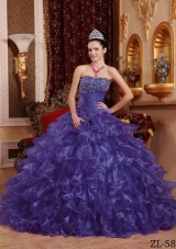 Purple Ball Gown Strapless Beading Quinceanera Dress with Ruffles