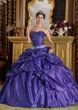 Purple Strapless Beading Dresses Of 15 with Pick-ups and Appliques