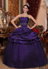 Purple Strapless Taffeta Beading Quinceanera Gowns with Pick-ups