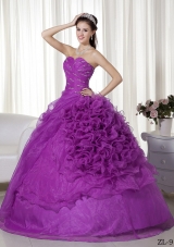Purple Sweetheart Beading and Ruffles Quinceanera Gowns with Ruching