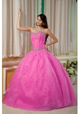 Rose Pink Ball Gown Sweetheart Quinceanera Dress with Organza Beading