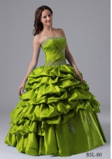 2014 Olive Green Quinceanera Dresses with Beading and Pick-ups