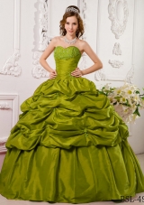 Discount Olive Green Ball Gown Sweetheart Appliques Quinceanera Dress