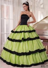 Olive Green and Black Strapless Quinceanera Dress with Layers