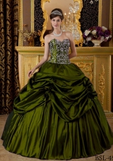 Olive Green Sweetheart  Sweet 16 Dresses with Pick-ups and Embroidery