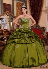 Olive Green Sweetheart Sweet Sixteen Dresses with Pick-ups and Appliques