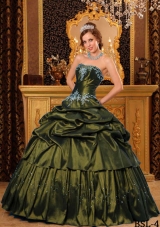 Remarkable Strapless Olive Green Sweet Sixteen Dresses with Pick-ups and Appliques