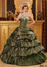 Fashionable Sweetheart Olive Green Sweet 16 Dresses with Appliques and Pick-ups