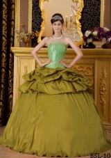 Olive Green Strapless Appliques Sweet 16 Dresses with Appliques and Pick-ups