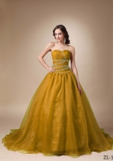 Princess Sweetheart Sweep Train Organza Beading Dress For Quinceaneras