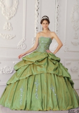 Strapless Taffeta Embroidery and Beading for Olive Green Quinceanera Gowns