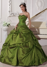 Sweetheart Olive Green Quinceanera Dress with Appilques and Pick-ups