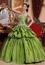 Sweetheart Olive Green Quincianera Dresses with Appliques and Pick-ups