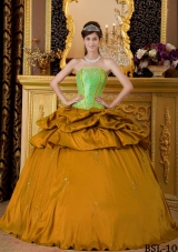 2014 Orange Puffy Strapless Appliques Taffeta Quinceanera Dress with Beading