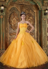 2014 Orange Quinceanera Dress with Appliques Puffy Sweetheart