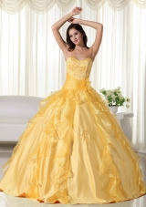 2014 Yellow Puffy Sweetheart Embroidery Quinceanera Dress with Beading