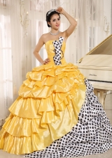 Popular Multi-color Pick-ups Strapless 2014 Quinceanera Dress