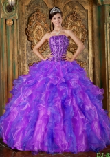 2014 New Style Multi-Color Puffy Strapless Beading and Ruffles Quinceanera Dresses