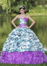 Colorful Beading Ruffles 2014 Quinceanera Dresses with Brush Train