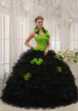 Multi-color Puffy Halter Hand Made Flowers 2014 Quinceanera Dresses