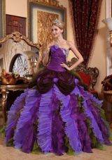 Pretty Multi-color Puffy Appliques and Beading Quinceanera Dresses