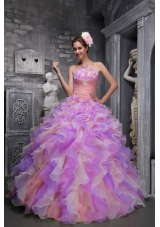 2014 Lovely Strapless Ruffles and Hand Made Flowers Multi-color Quinceanera Dresses