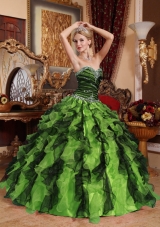 2014 Multi-Color Puffy Sweetheart Beading and Ruffles Quinceanera Dresses