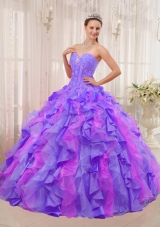 2014 Multi-colored Puffy Sweetheart Ruffles and Appliques Quinceanera Dresses