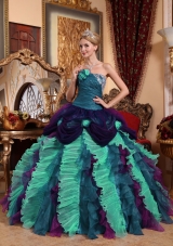 Multi-color Puffy Strapless Appliques and Beading Quinceanera Gowns for 2014