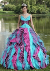Organza Straps Beading 2014 Colorful Quinceanera Dresses