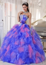 Pretty Appliques and Flowers Organza Quinceanera Dresses for Sweet 16