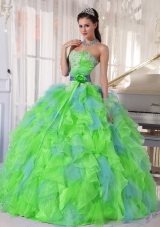 Pretty Appliques and Ruffles 2014 Spring Quinceanera Dresses