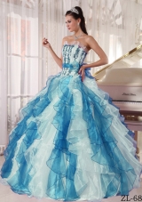 Pretty Colorful Puffy Strapless Beading Quinceanera Dress for 2014