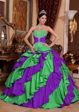 Puffy Embroidery Quinceanera Dresses in Multi-color Strapless