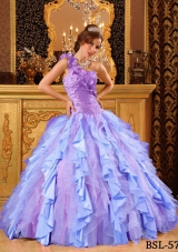 2014 Multi-Color Puffy One Shoulder Beading and Ruffles Quinceanera Dresses