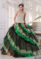 2014 Multi-color Puffy Strapless Appliques and Beading Quinceanera Dresses