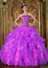 2014 Multi-Color Puffy Strapless Beading and Ruffles Quinceanera Dresses