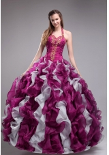 2014 New Style Puffy Halter Applqiues and Ruffles Quinceanera Dresses