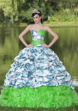 Colorful Beading Ruffles Brush Train 2014 Quinceanera Dresses