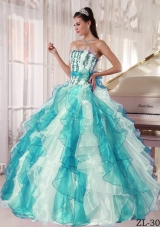 Colorful Puffy Strapless Beading 2014 Spring Quinceanera Dresses