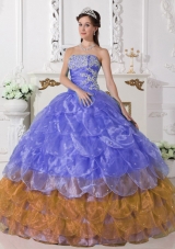 Puffy Strapless 2014 Appliques Quinceanera Dress with Ruffled Layers