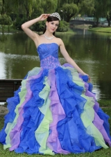 Sweet Appliques  Ruffled Layeres 2014 Colorful Quinceanera Dresses