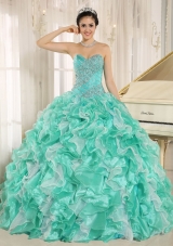 Beautiful Apple Green Beading and Ruffles Custom Made 2014 Quinceanera Dresses