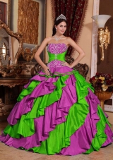 Cute Multi-color Puffy Strapless Embroidery Quinceanera Dresses for 2014